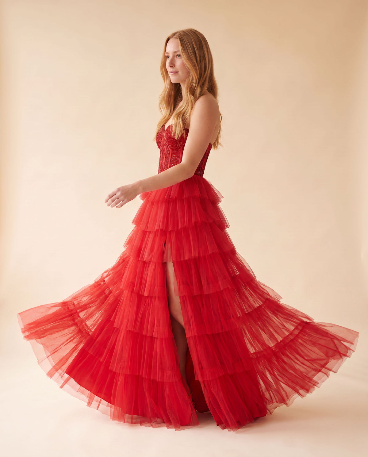 Robe Corset Rouge À Volant