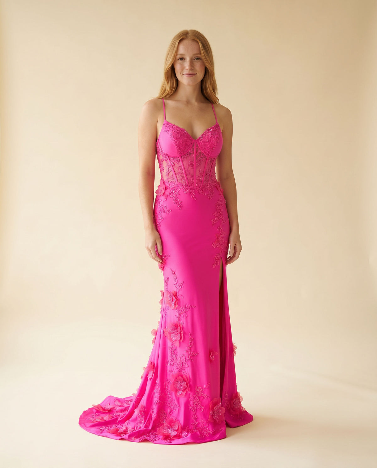 Robe Corset Col Droit Rose Flamboyant