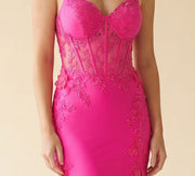Robe Corset Col Droit Rose Flamboyant