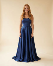 Robe en satin corset Bleu Marin