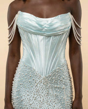 Robe Corset Perlée Aqua