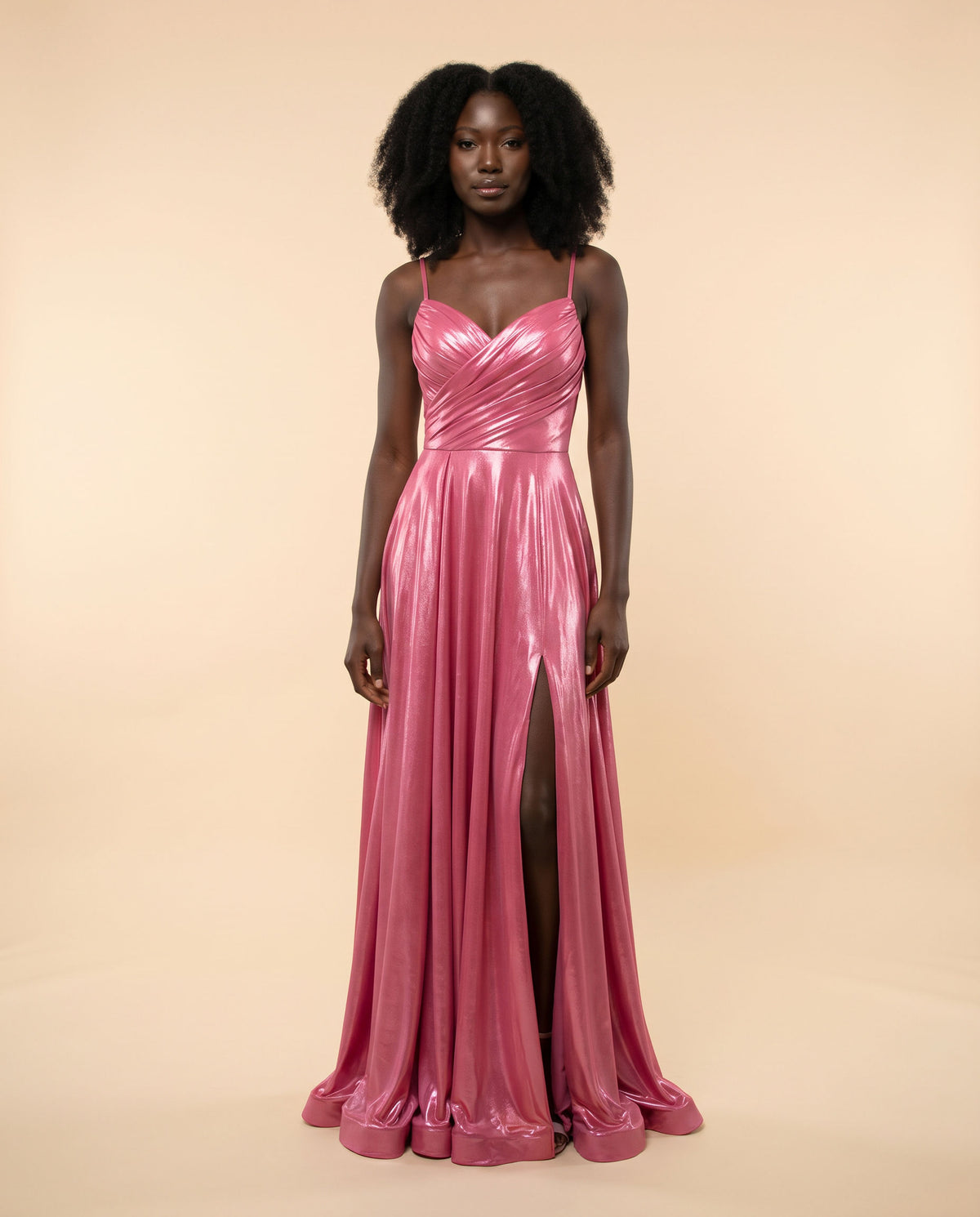 Robe Brillante Avec Fente Rose
