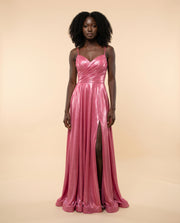 Robe Brillante Avec Fente Rose