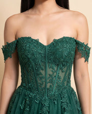 Robe Princesse en Dentelle Émeraude