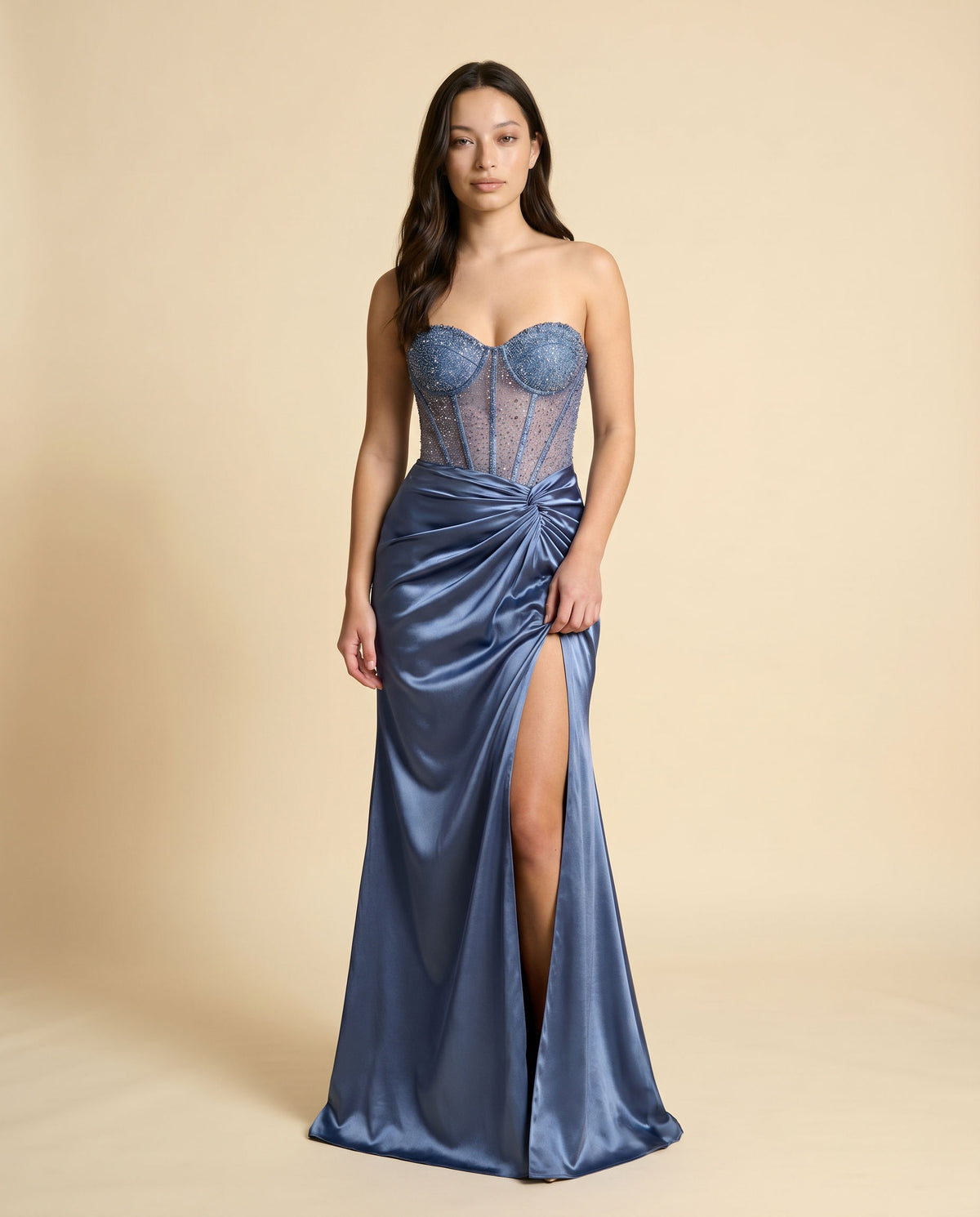 Robe Corset Scintillante Bleu Fumé