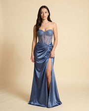 Robe Corset Scintillante Bleu Fumé