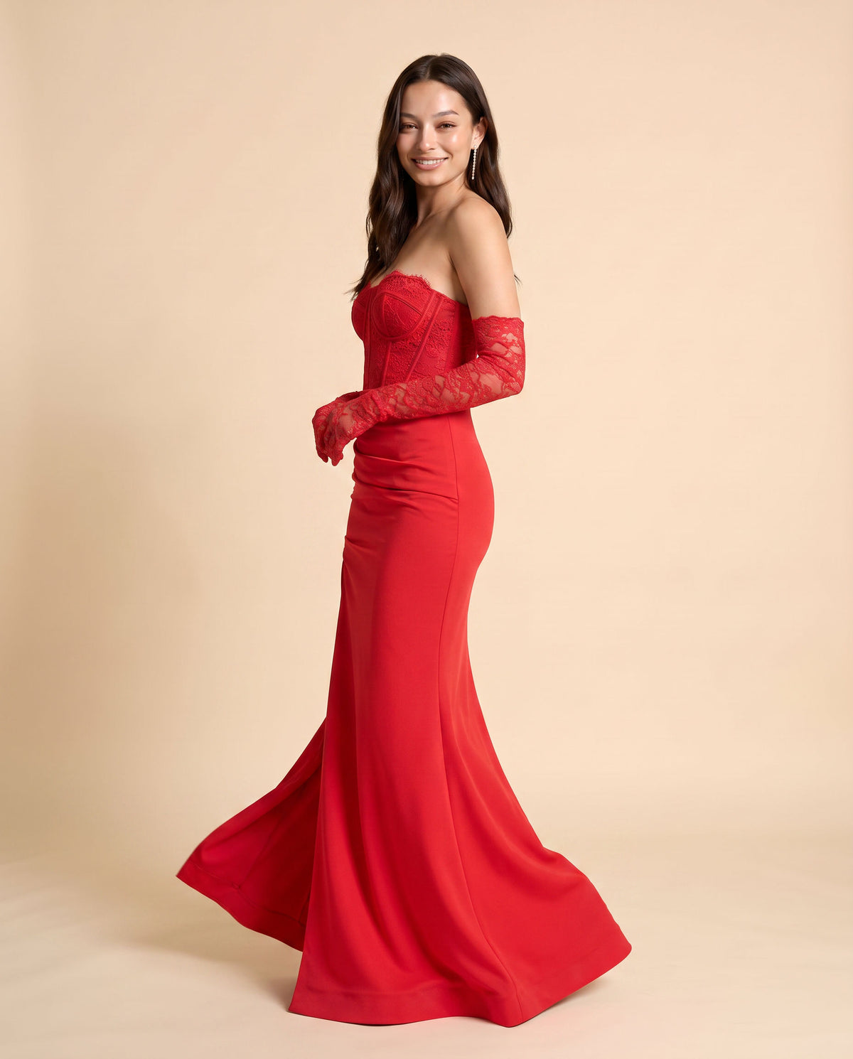 Robe Corset Avec Manches Détachables Rouge