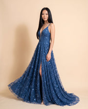 Robe Avec Fente Bleu