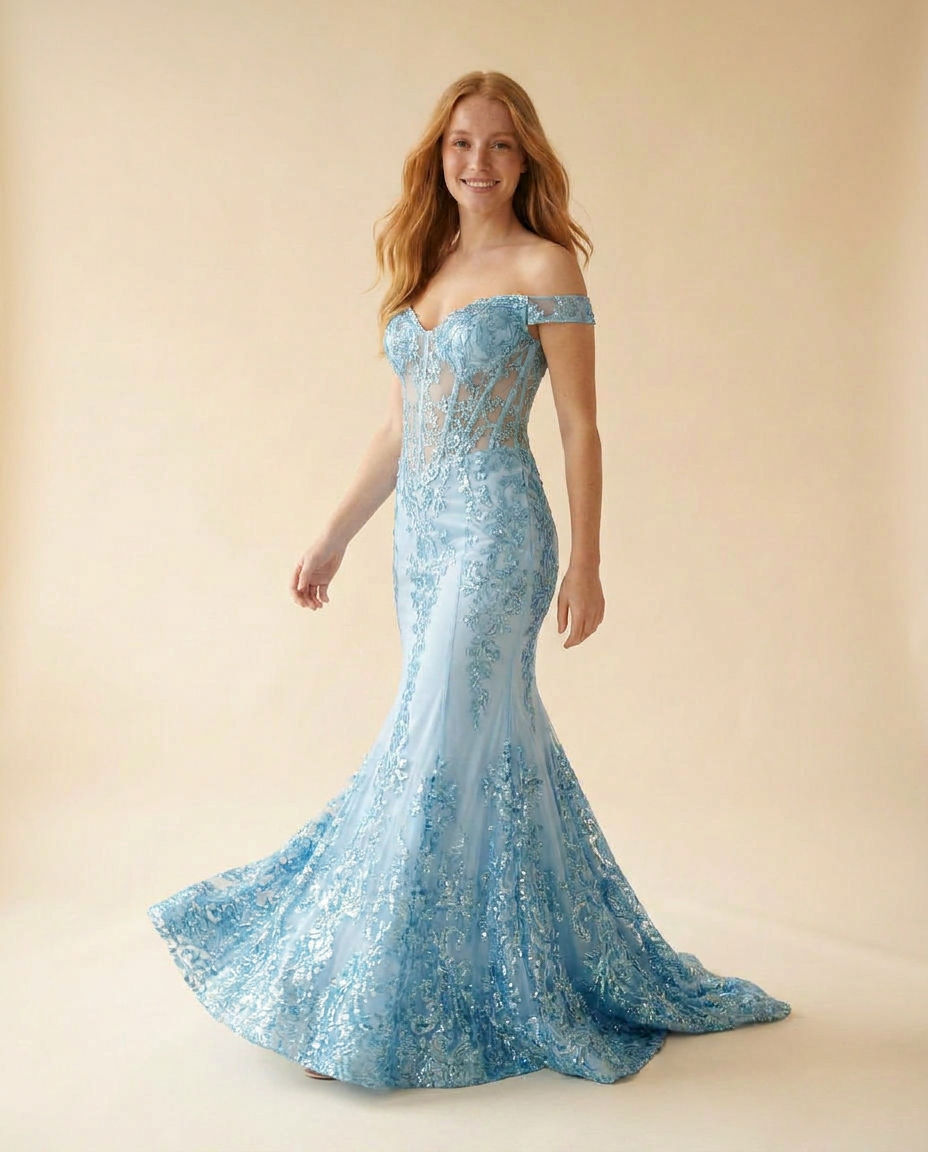 06369 Robe Corset Coupe Sirène Bleu Pâle