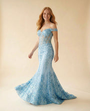 06369 Robe Corset Coupe Sirène Bleu Pâle