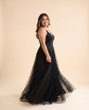 Robe Style Corset Avec Fente Noire
