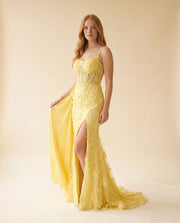 Robe Corset Brodée Jaune