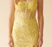 Robe Corset Brodée Jaune