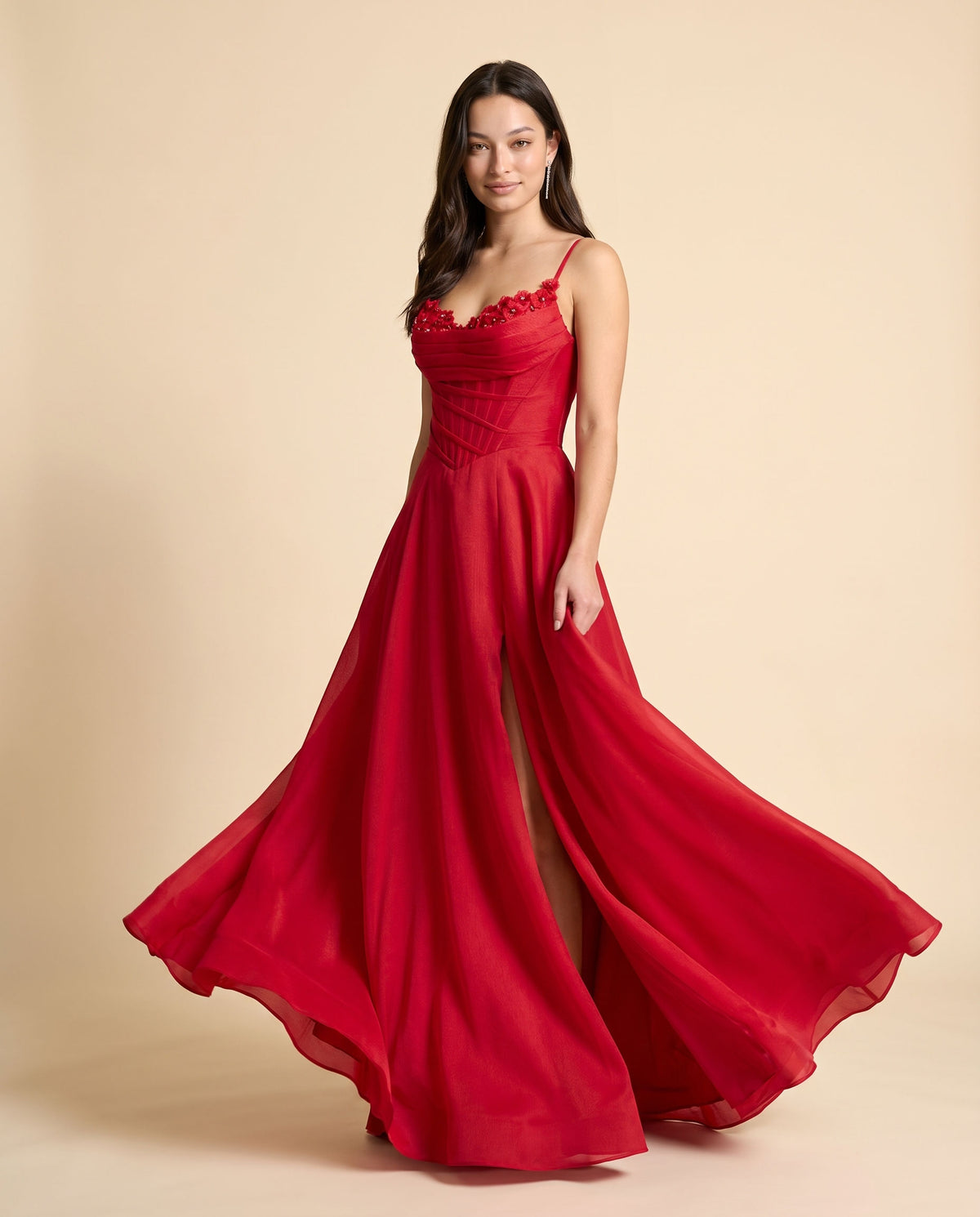Robe Fluide Corset Rouge Foncé
