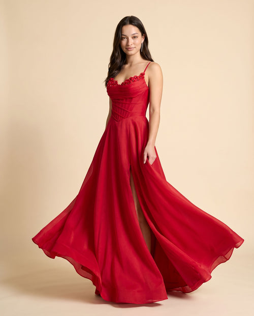 Ellie Wilde - Robe Fluide Corset Rouge Foncé - Rouge