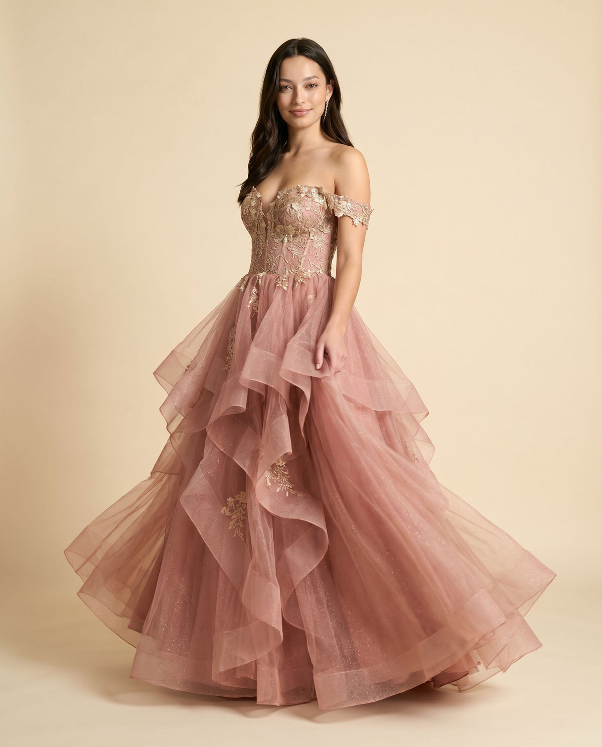 Robe Avec Tulle à Étage Dusty Rose / Gold
