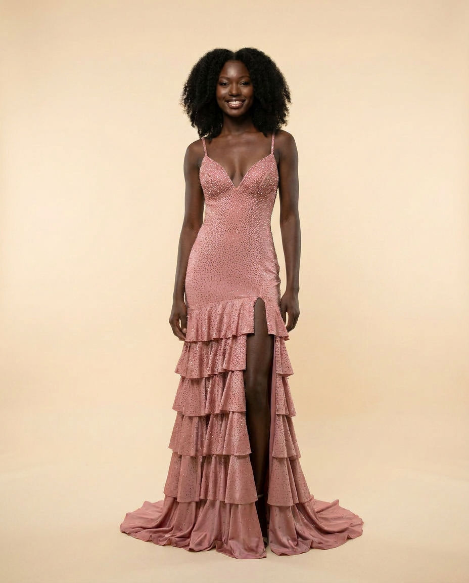 Robe Ajustée à Volants Rose Bonbon