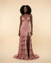Robe Ajustée à Volants Rose Bonbon