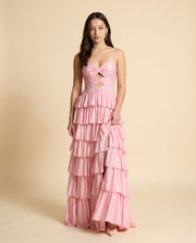Robe Scintillante À Étages Rose Pâle