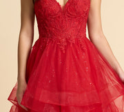 Robe Corset À Volant Rouge