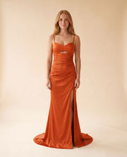 Robe Décolleté Bretelle Spaghetti Orange