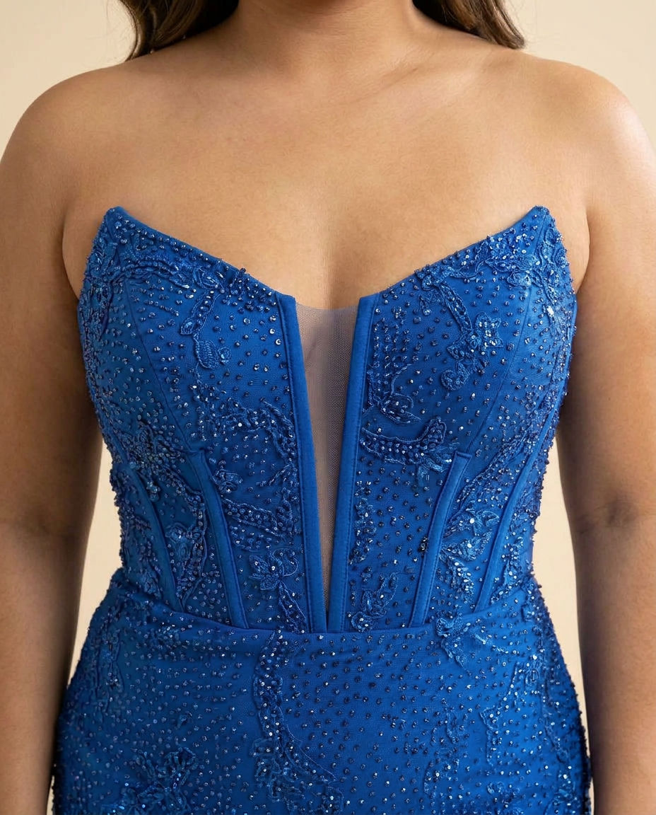 Robe Bleu Poudre À Corset Scintillante