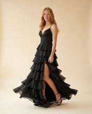 Robe De Chiffon À Volants Noire