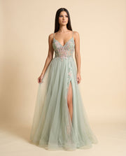 Robe Décolleté Avec Fente Sauge