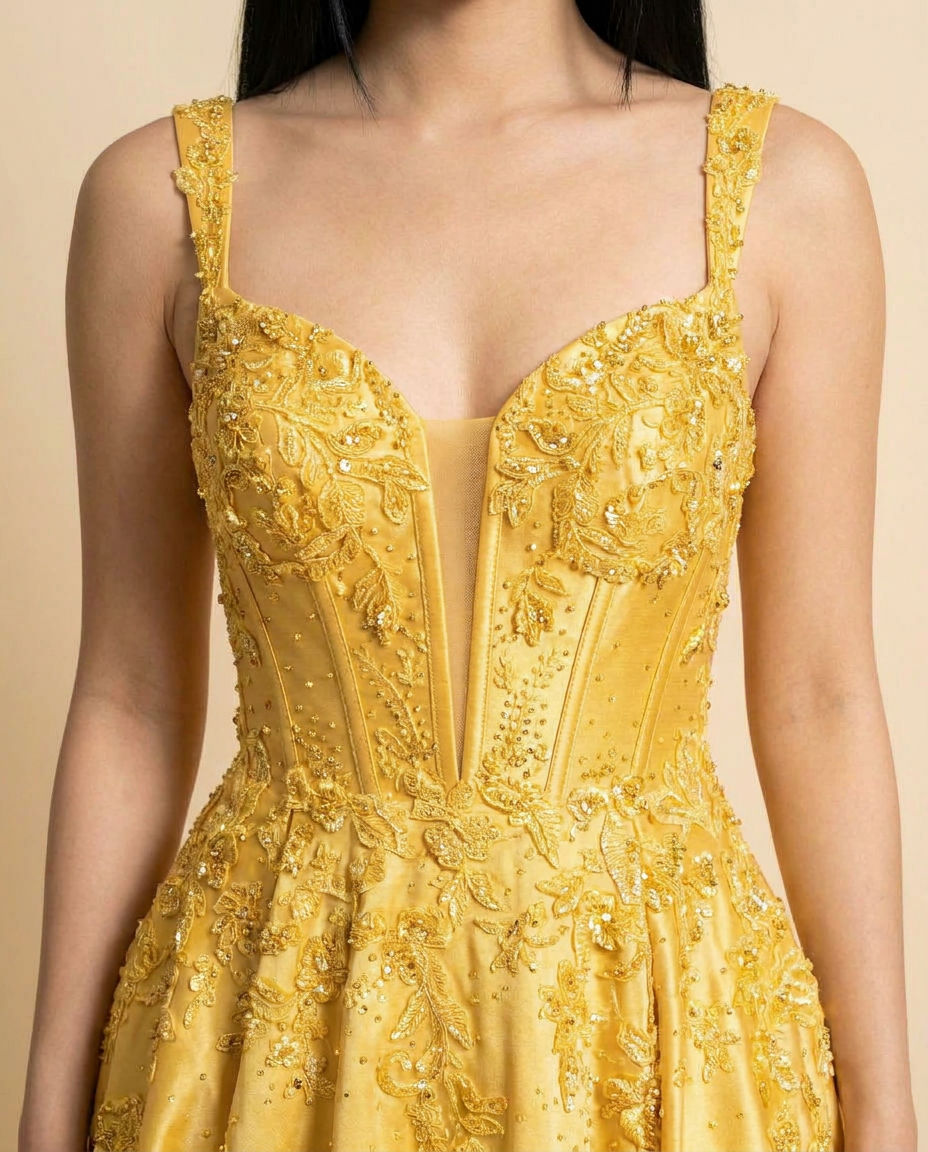 Robe Satiné Brillante Jaune
