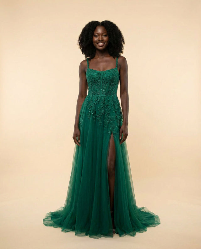 Robe En Tulle Avec Fleurs Émeraude
