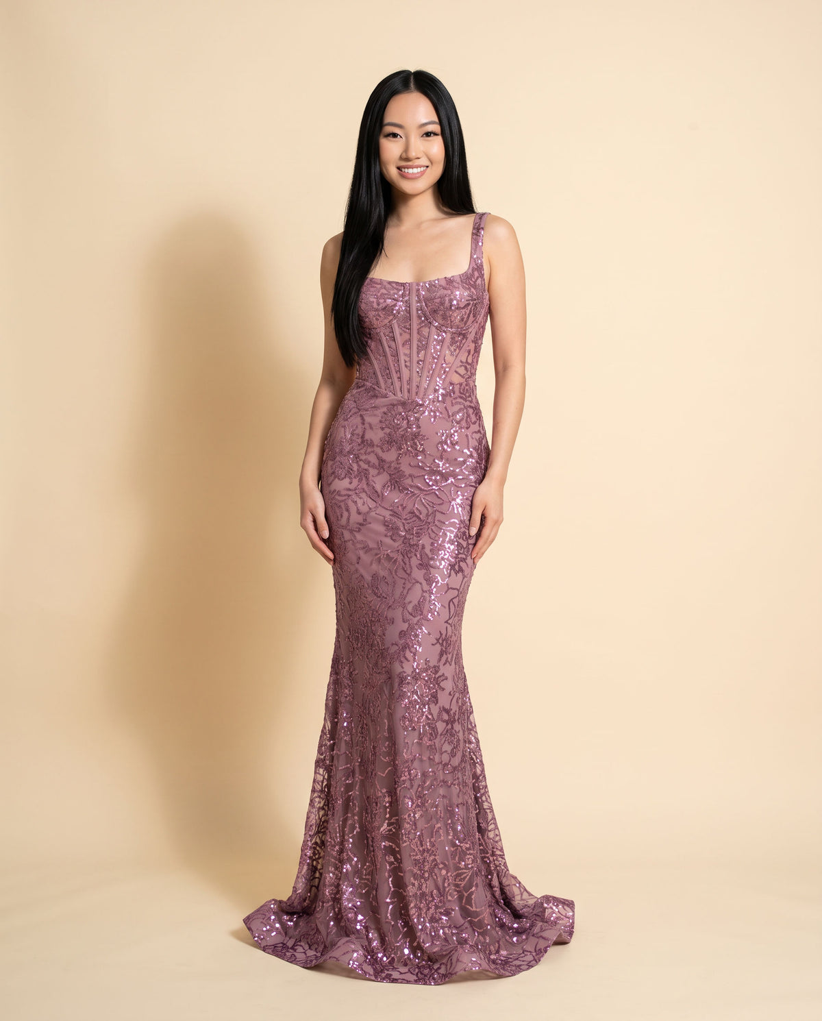 Robe Ajustée À Paillettes Mauve