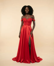 Robe Fluide En Satin Rouge