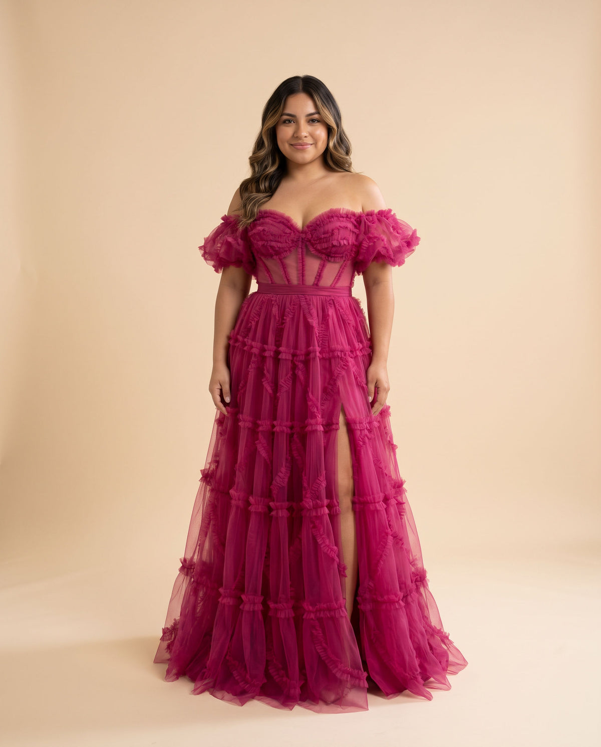 Robe En Tulle Avec Corset Fushia