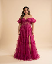 Robe En Tulle Avec Corset Fushia