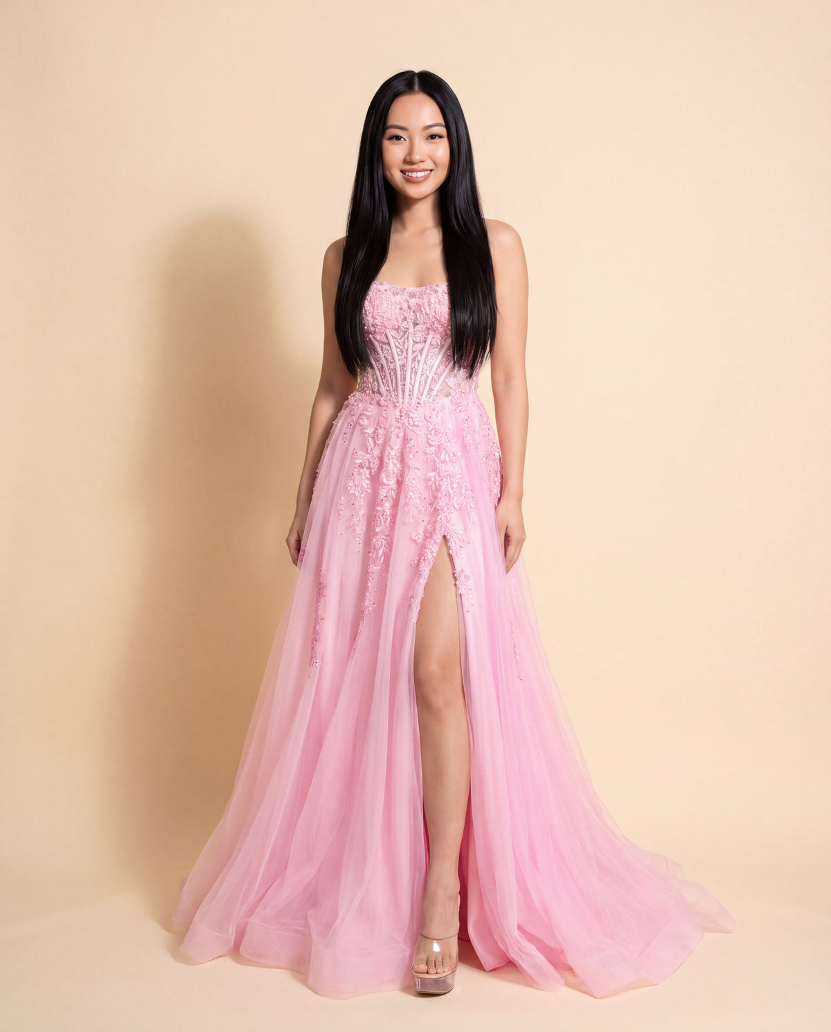 Robe Corset en Dentelle Rose