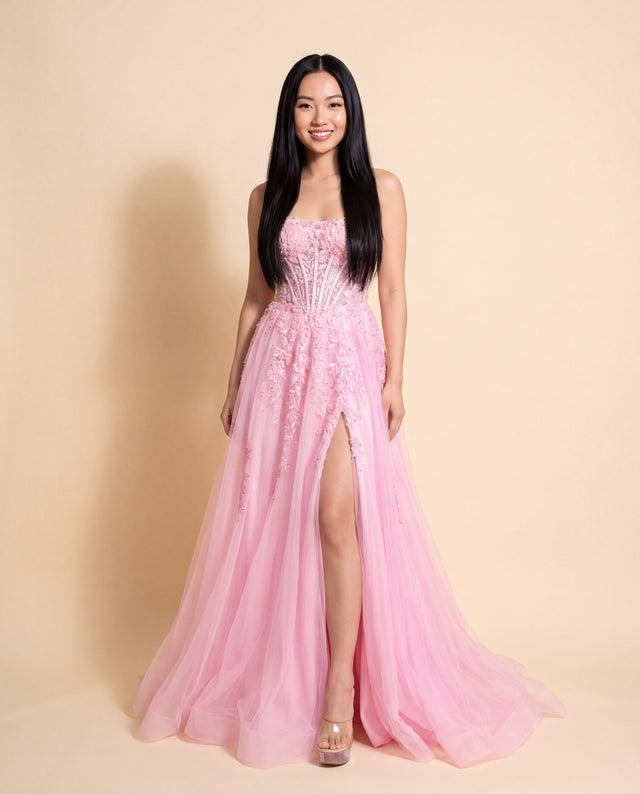 Corset Lace Gown Pink