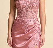 Robe Col Droit Ajusté Rose Dusty
