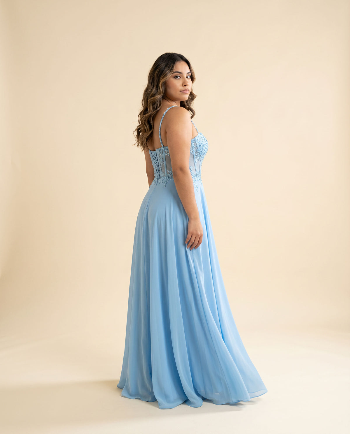 Robe Corset Et Jupe Fluide Bleu Desert