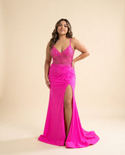 Robe Corset Ajustée Scintillante Fushia