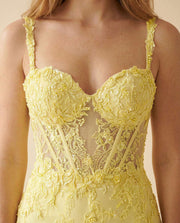 Robe Sirène en Dentelle Jaune