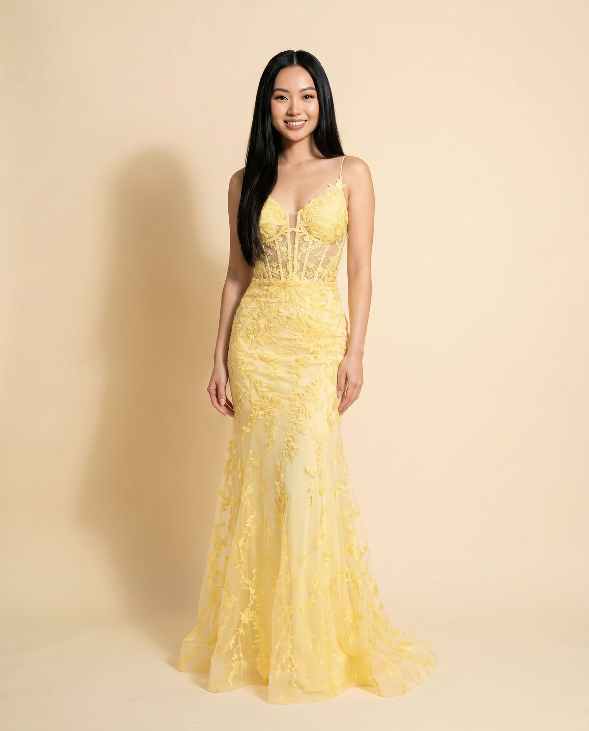 Robe Sirène À Corset Jaune