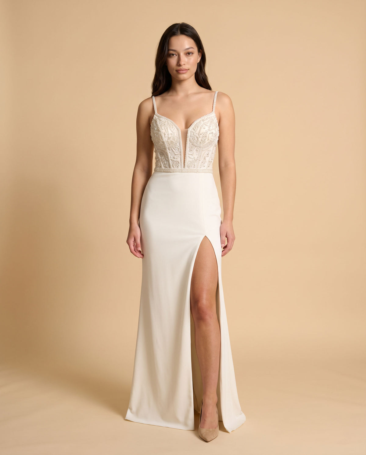 Robe Corset Avec Fente Ivoire Brillante