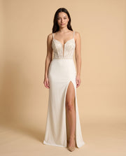 Robe Corset Avec Fente Ivoire Brillante