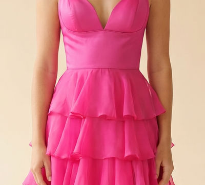 Robe De Chiffon À Volants Fushia