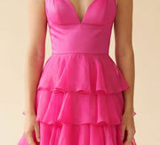 Robe De Chiffon À Volants Fushia