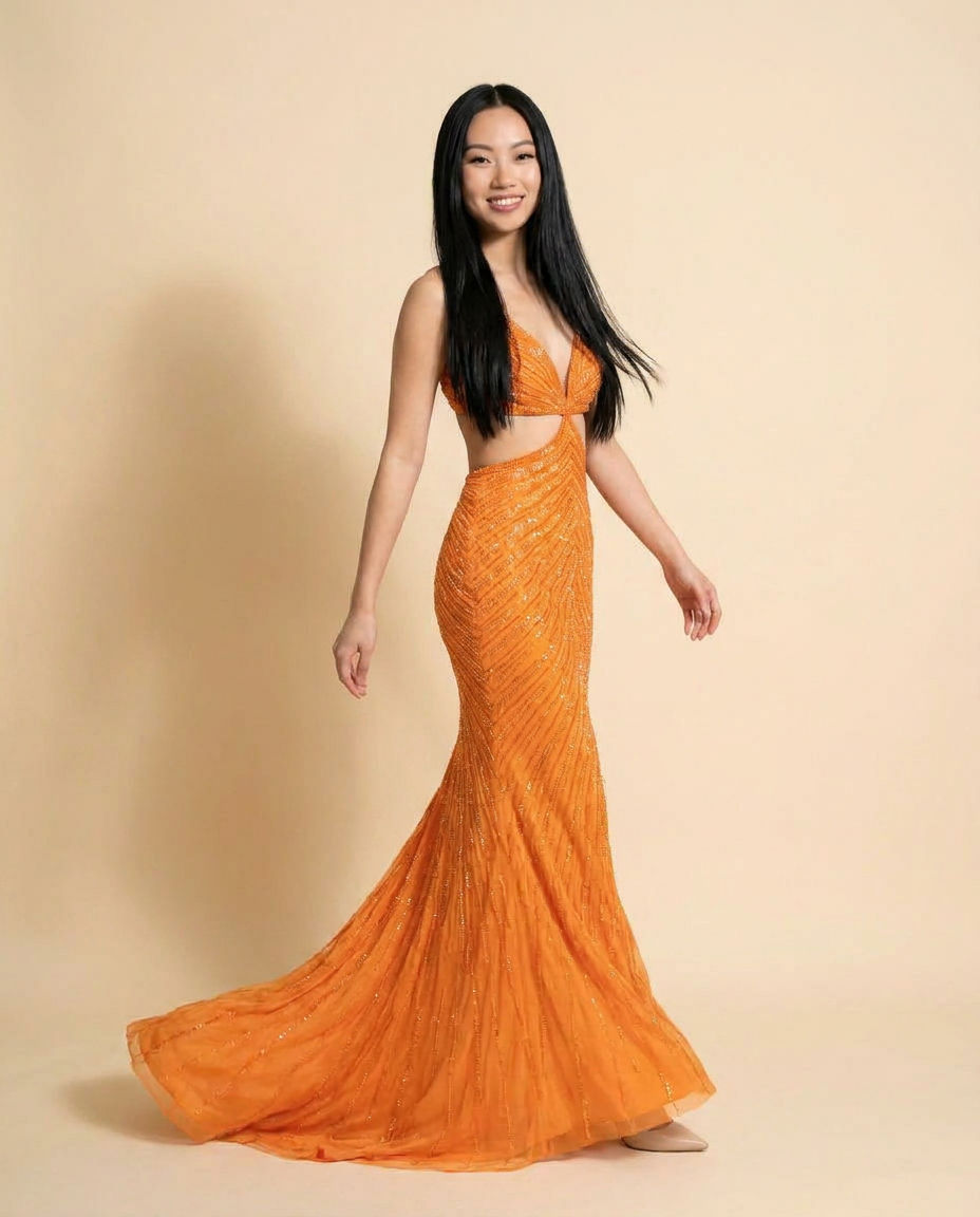 Robe Brillante Dos Ouvert Orange