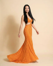 Robe Brillante Dos Ouvert Orange