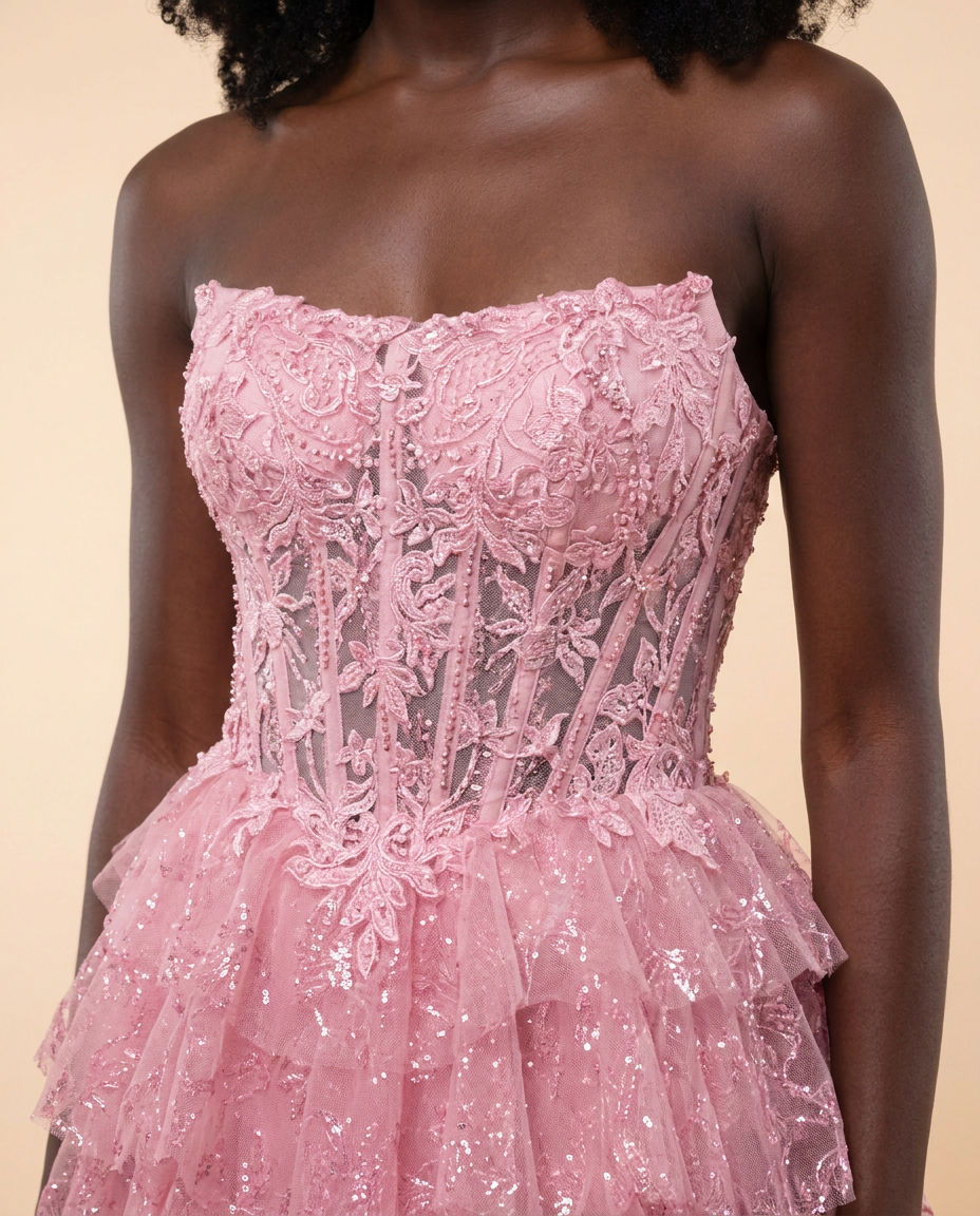Robe à Étages Rose