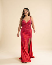 Robe À Fente Avec Décolleté Rouge