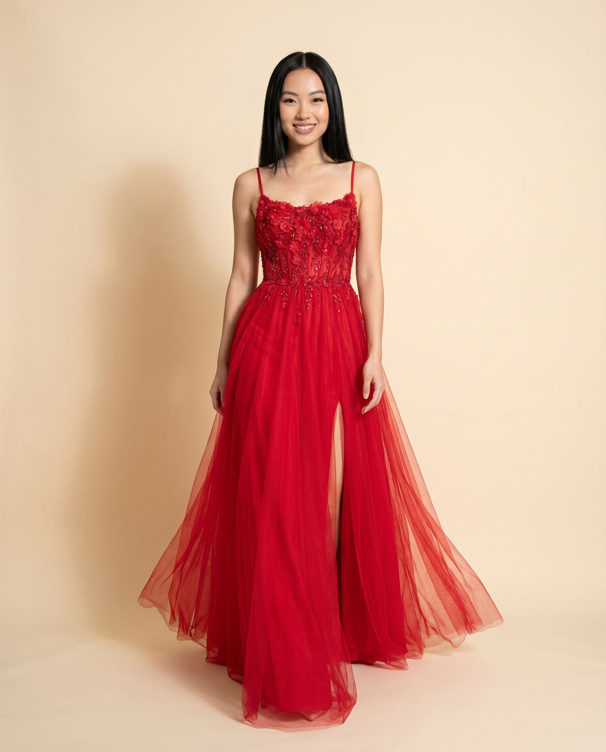 Robe En A Col Droit Rouge